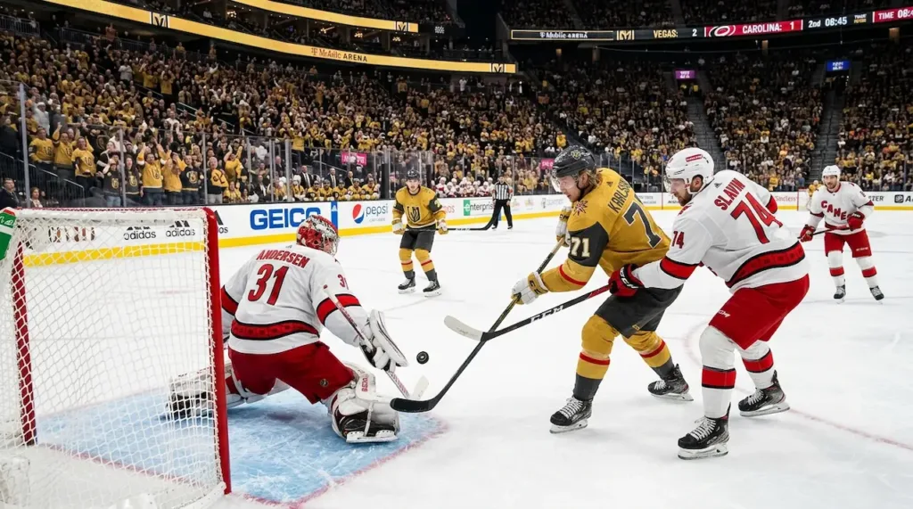 Chaos in Carolina: Golden Knights Exploit Hurricanes’ Structural Collapse to Steal Game 1